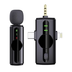 میکروفون یقه ای بی سیم تک کاربره گرین لاین مدل GM 79X رابط Type-C و Lightning و جک 3.5 میلی متری